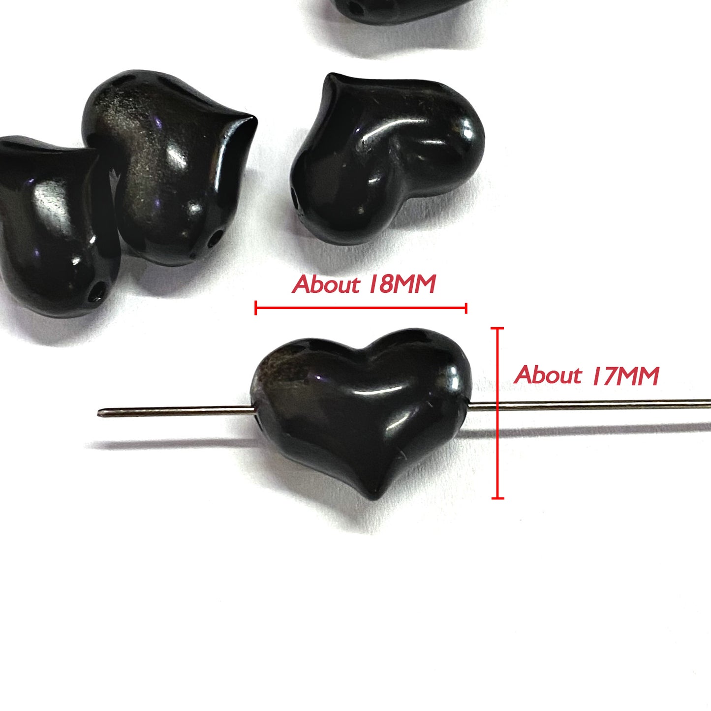 Black&Silver Obsidian Puffy Heart Shape Charm beads