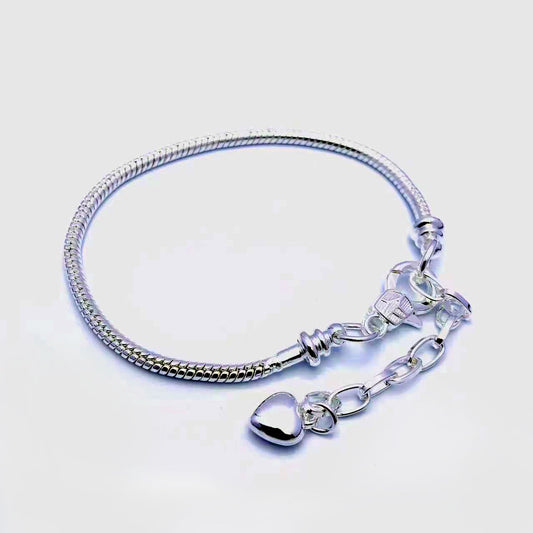 High Quality Copper&Copper Silver Plate Bracelet Snake Chain DIY Charm Bracelet Friendship Bangles 7.4"/7"+2"