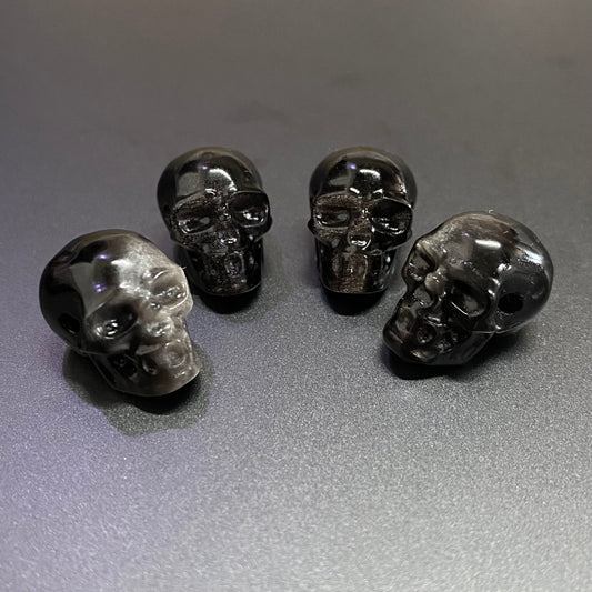 Black&Silver Obsidian Skull Carving Charm beads