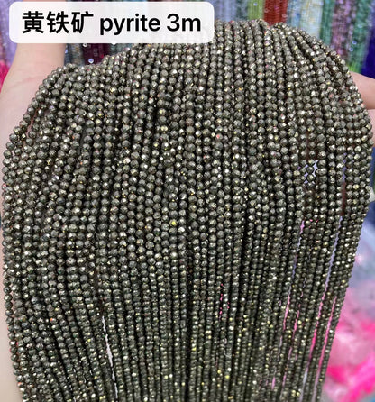 3MM 2Pcs Natural Small Round Faceted DIY Beads Multiple 15-15" Strands