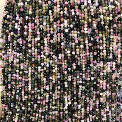 2MM 3pcs Genuine tiny Round Faceted DIY Beads Multiple 15-15" Strands