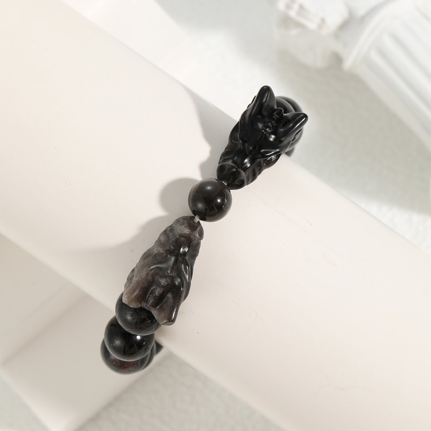 1pc Natural Crystal Arfvedsonite Beaded Dragon Head  Combo Bracelet 10mm