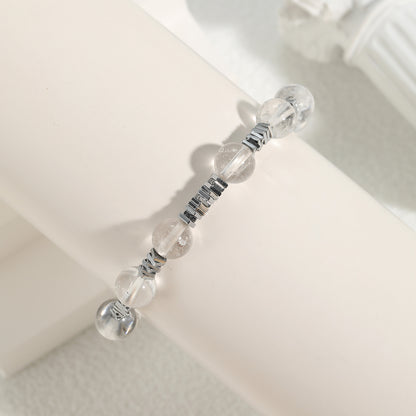Natural Crystal Clear Quartz with Hematite Beaded Combo Bracelet 8mm