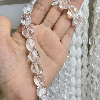 Natural Clear Quartz Irregular Crackle Shape 15'' Strand Beads 9x14MM