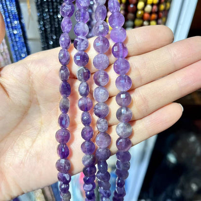 8MM High Quality Oval Faceted Disk Beads Natural Amethyst DIY Beads 15"-15.5" Strand
