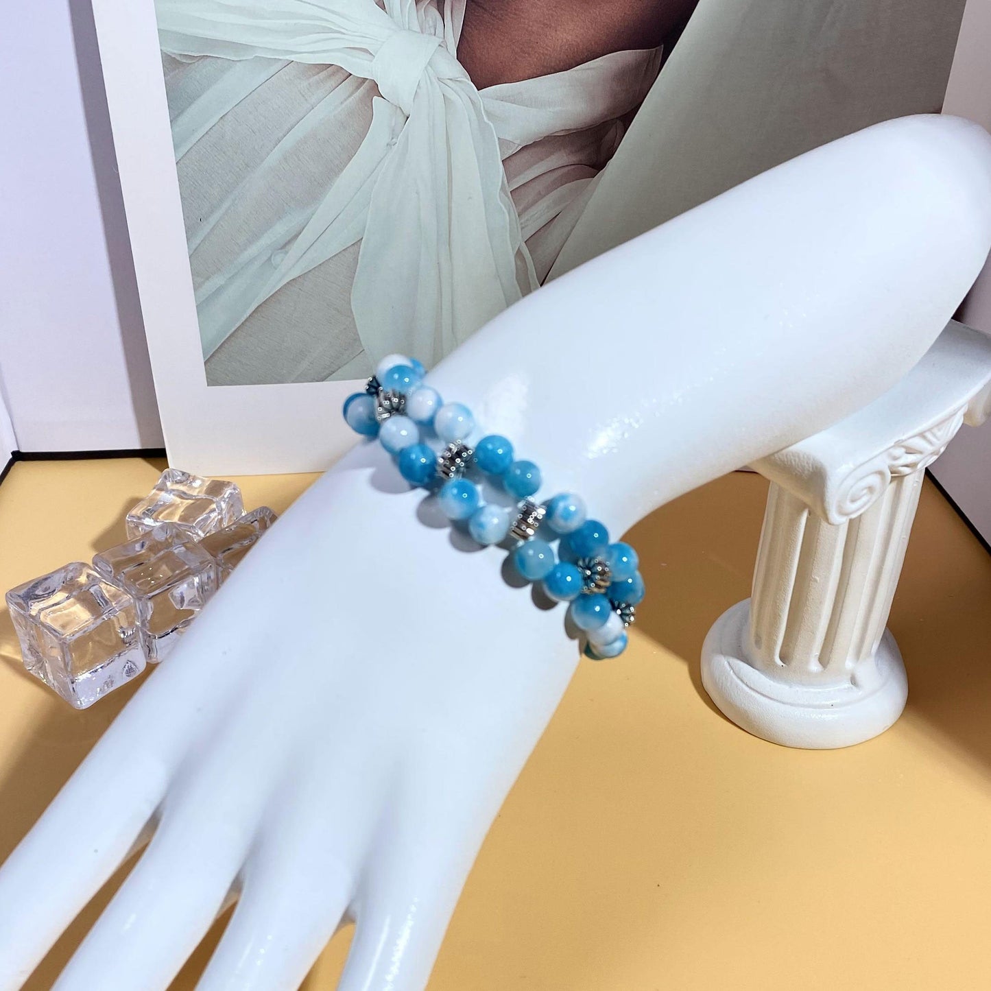 2-Layered Bracelet Making Kit Flower Bracelet DIY Craft Kit(Blue&White Honey Calcite) with Tutorial Link