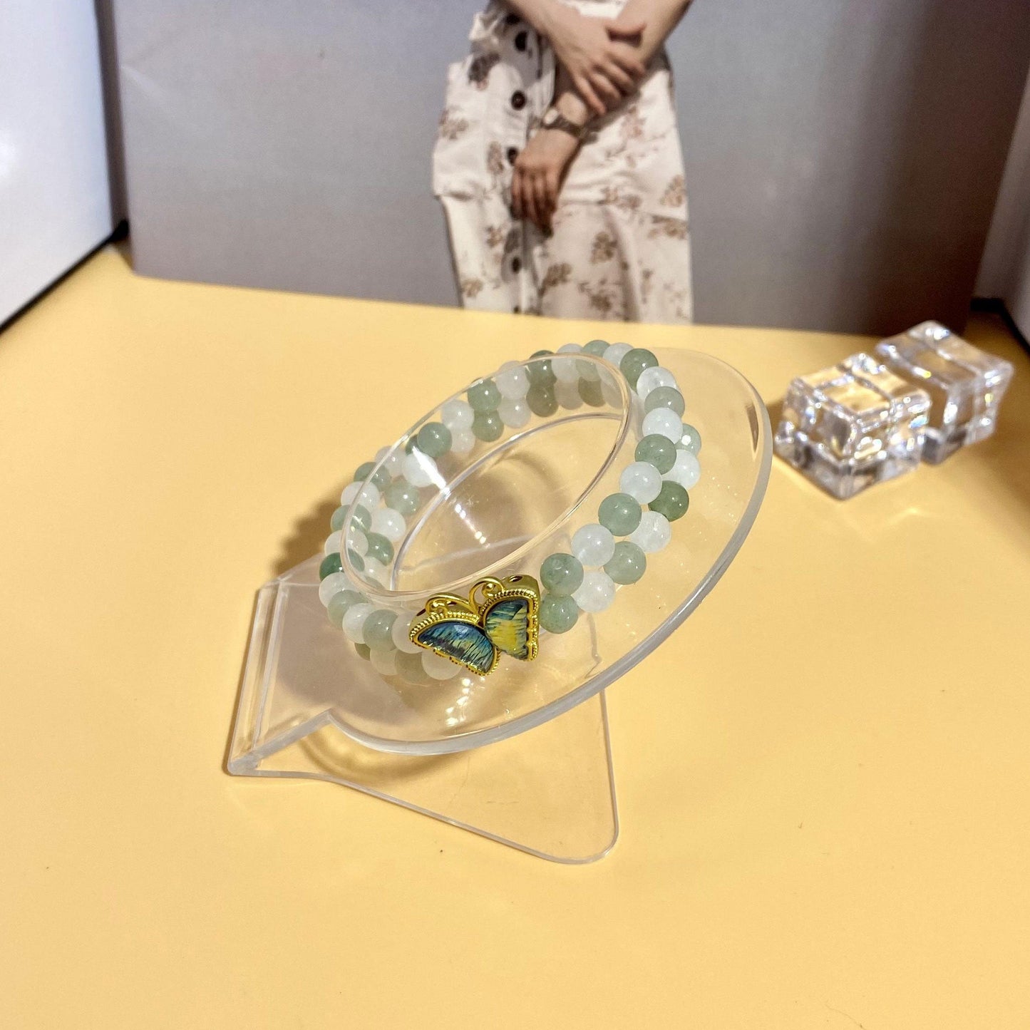 2-Layered Bracelet Making Kit Butterfly Bracelet DIY Craft Kit(White Jade&Jadlite&Butterfly Accesorries) with Tutorial Link