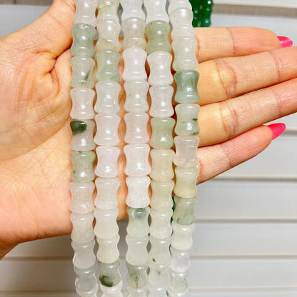 Natural Shetai Jade Chunky Bamboo Shape Beads 15” Strand Beads 8x12MM