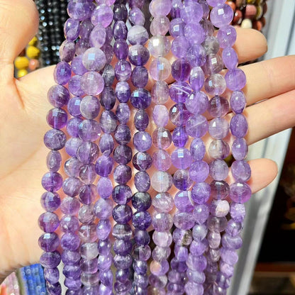 8MM High Quality Oval Faceted Disk Beads Natural Amethyst DIY Beads 15"-15.5" Strand