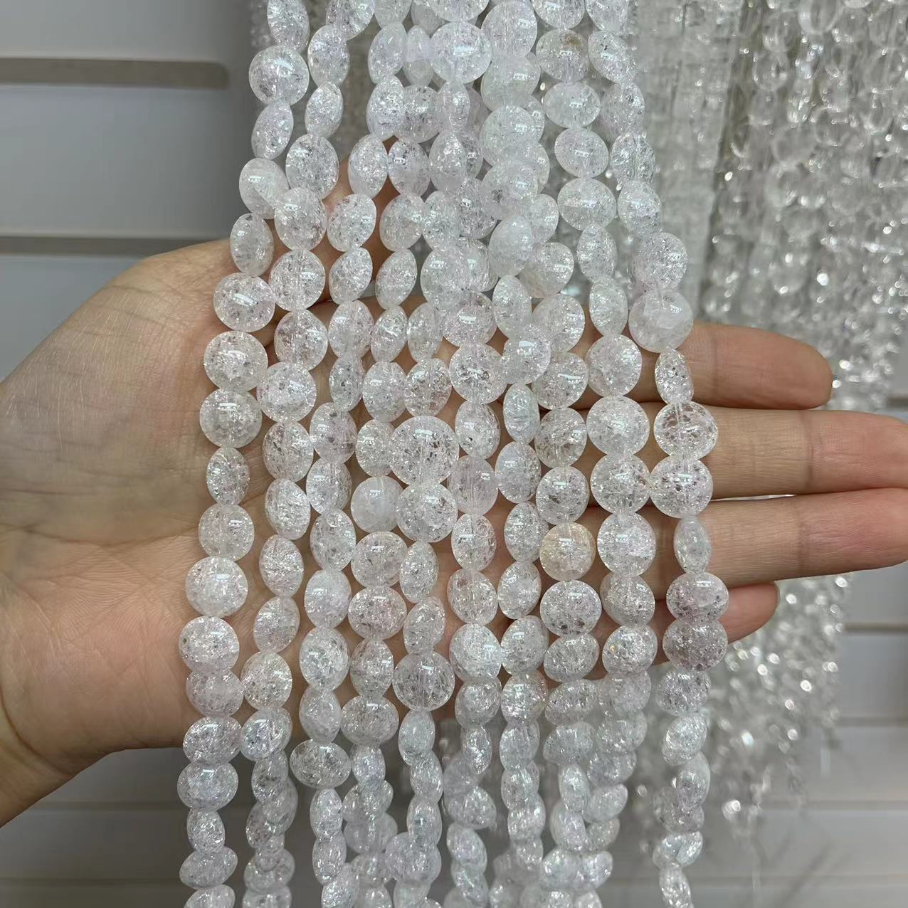Natural Clear Quartz Crackle Button Shape 15'' Strand Beads 6x10MM