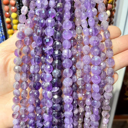 8MM High Quality Oval Faceted Disk Beads Natural Amethyst DIY Beads 15"-15.5" Strand