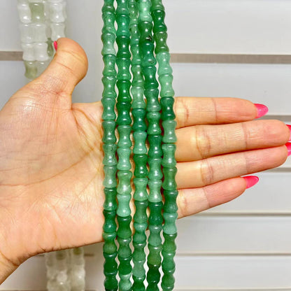 Natural Green Jade Chunky Bamboo Shape Beads 15” Strand Beads 6x12MM