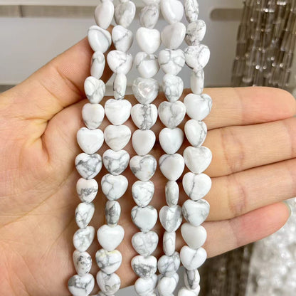 Natural Howlite Heart Beads High Quality Loose Beads for DIY Crafting 15"-15" Strand