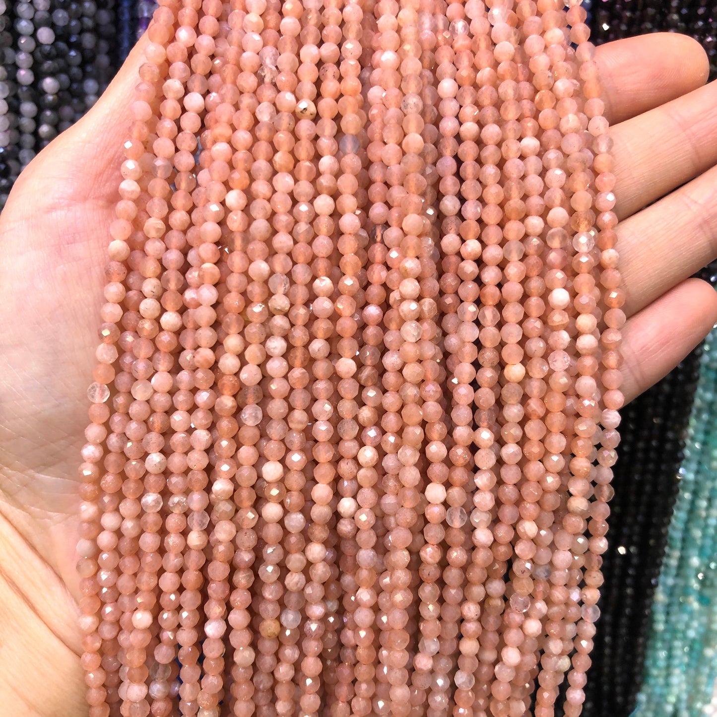 3MM 2Pcs Natural Small Round Faceted DIY Beads Multiple 15-15" Strands