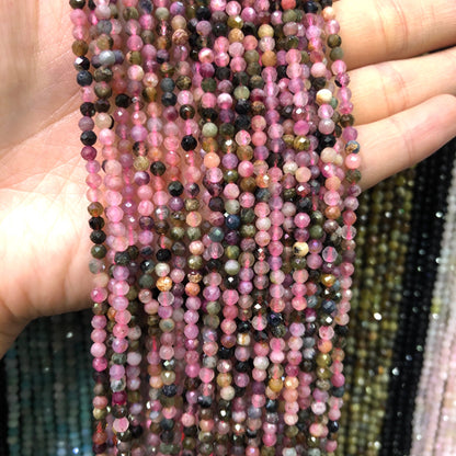 3MM  Natural Small Round Faceted DIY Beads Multiple 15-15" Strands