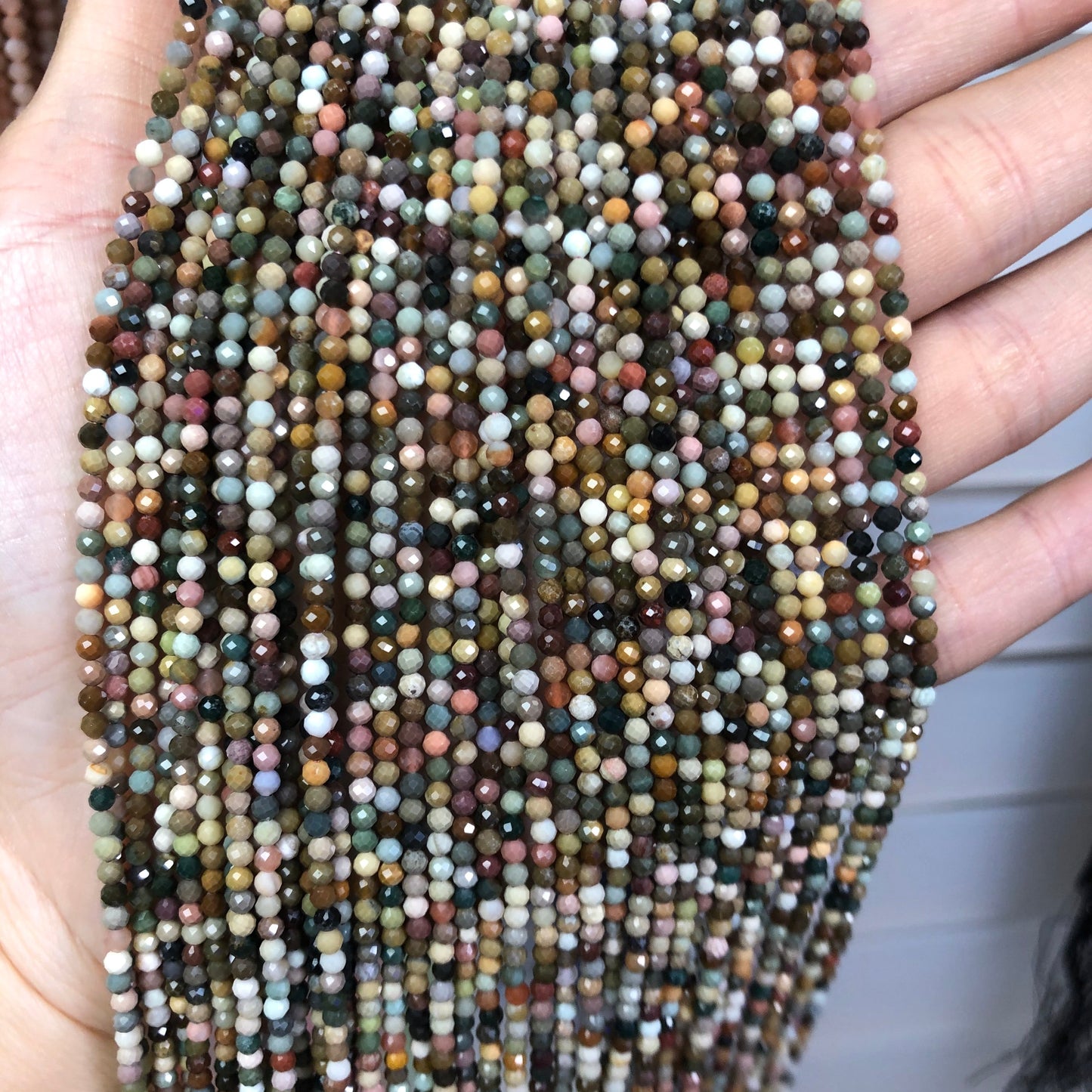 2MM Natural Tiny Round Faceted DIY Beads Multiple 15-15" Strands