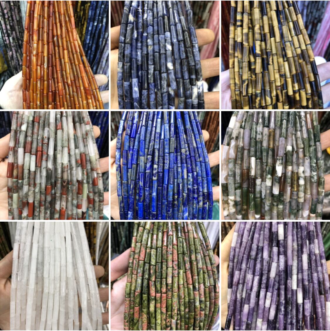 Natural Material Long Tube Beads Series  15-15.5" Strands