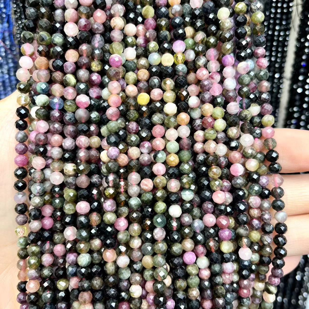 Natural Faceted Watermelon Tourmaline 15'' Strand Beads 4.5MM