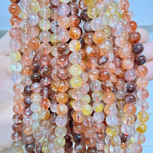 High Quality Round Fire Quartz Beads for 3-Layered Bracelet & Necklace 21" beads 8MM