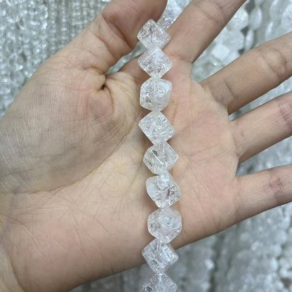 Natural Clear Quartz Diagonal Cube Crackle 15'' Strand Beads 14x14MM